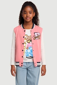 Girls Pretty Graphic Varsity Vest and Long Sleeve Tee, Pink, Size 14-16