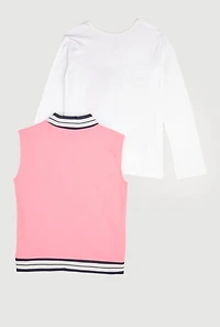 Girls Pretty Graphic Varsity Vest and Long Sleeve Tee, Pink, Size 14-16