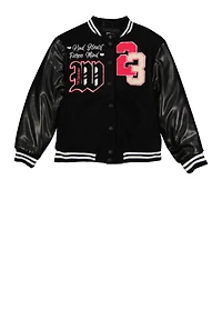 Girls Love 23 Chenille Patch Graphic Varsity Jacket