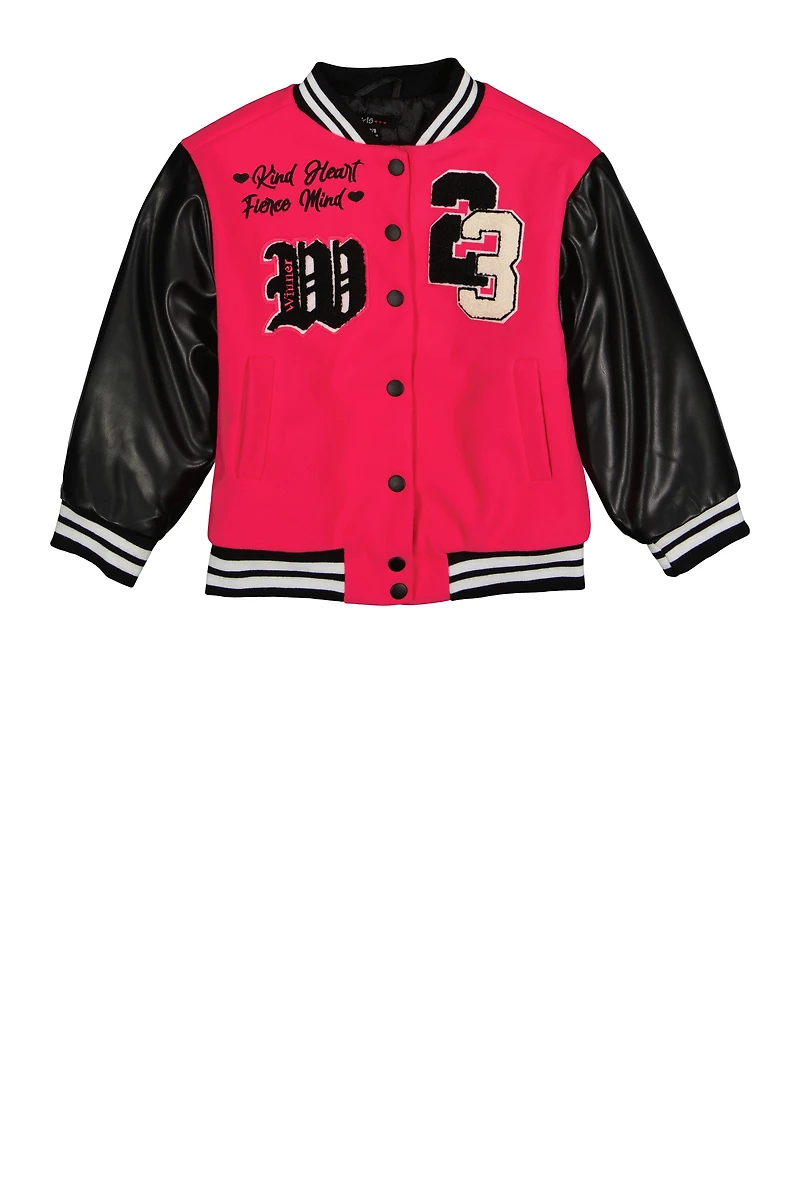 Girls Love 23 Chenille Patch Graphic Varsity Jacket