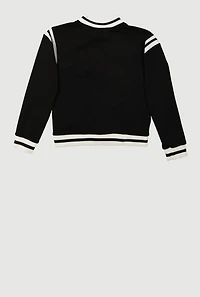 Girls Chenille 68 Bear Patch Graphic Varsity Jacket, Black, Size 14-16