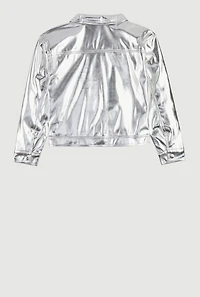 Girls Faux Leather Cargo Pocket Zip Front Jacket, Grey, Size 10-12