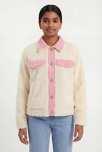 Girls Contrast Trim Sherpa Jacket