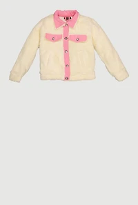 Girls Contrast Trim Sherpa Jacket