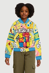 Girls SpongeBob Graphic Windbreaker Varsity Jacket, Yellow, Size 14-16