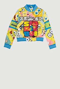 Girls SpongeBob Graphic Windbreaker Varsity Jacket, Yellow, Size 14-16