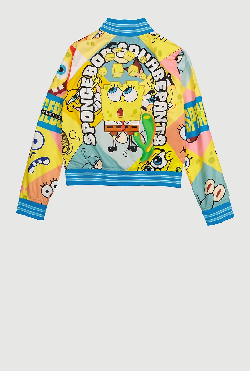 Girls SpongeBob Graphic Windbreaker Varsity Jacket, Yellow, Size 14-16