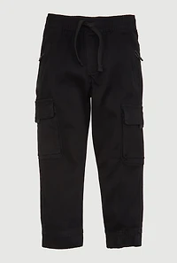 Little Boys Drawstring Waist Zip Pocket Cargo Joggers, Black, Size 6