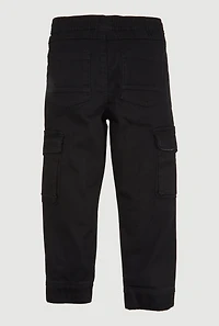 Little Boys Drawstring Waist Zip Pocket Cargo Joggers, Black, Size 6