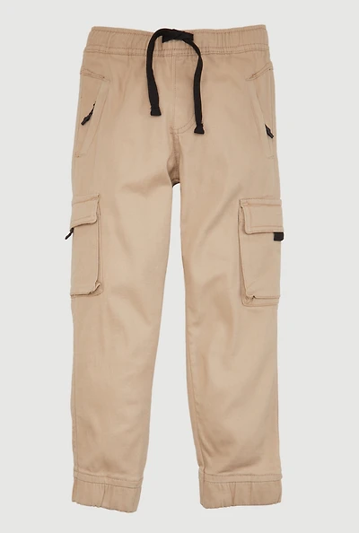 Little Boys Drawstring Waist Zip Pocket Joggers, Khaki, Size 5