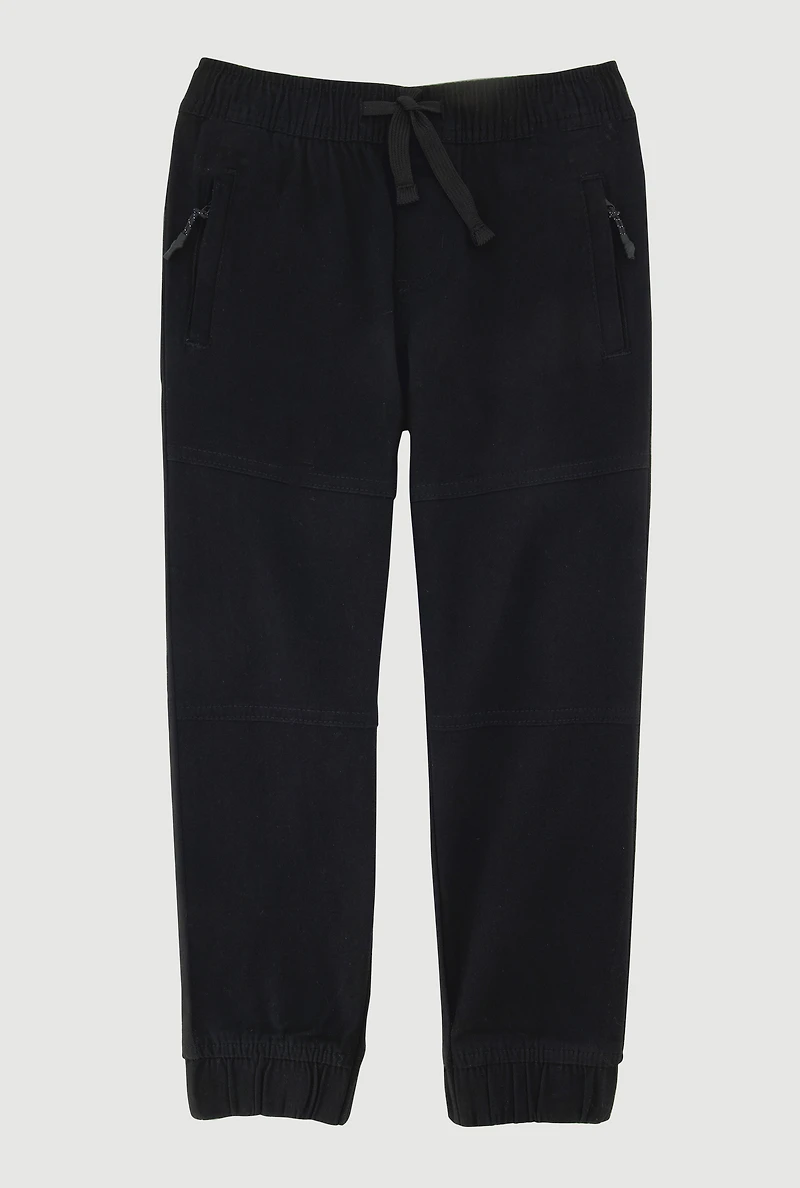 Little Boys Twill Zip Pocket Joggers, Black, Size 6