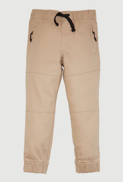 Little Boys Decorative Stich Zip Pocket Joggers, Khaki, Size 5