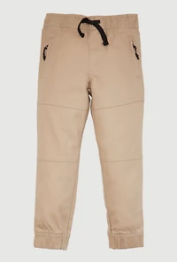 Little Boys Decorative Stich Zip Pocket Joggers, Khaki, Size 5