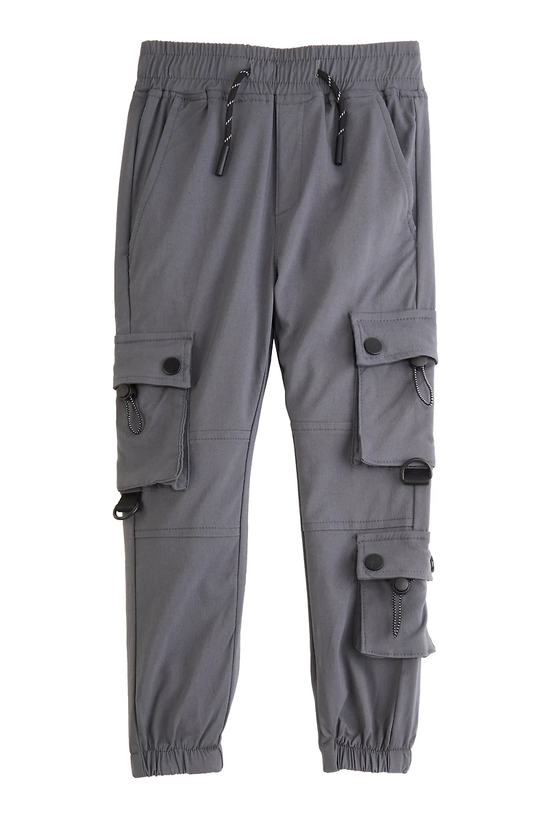 Little Boys Toggle Drawstring Cargo Pocket Joggers, Grey, Size 4