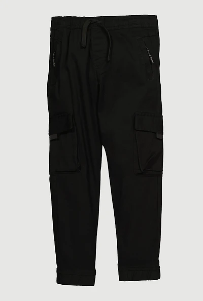 Boys Twill Drawstring Waist Zip Pocket Joggers, Black, Size 10