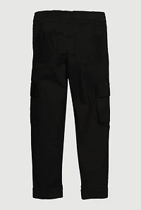 Boys Twill Drawstring Waist Zip Pocket Joggers, Black,
