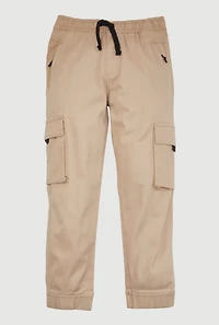 Boys Drawstring Waist Cargo Joggers, Khaki,