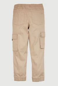 Boys Drawstring Waist Cargo Joggers, Khaki,