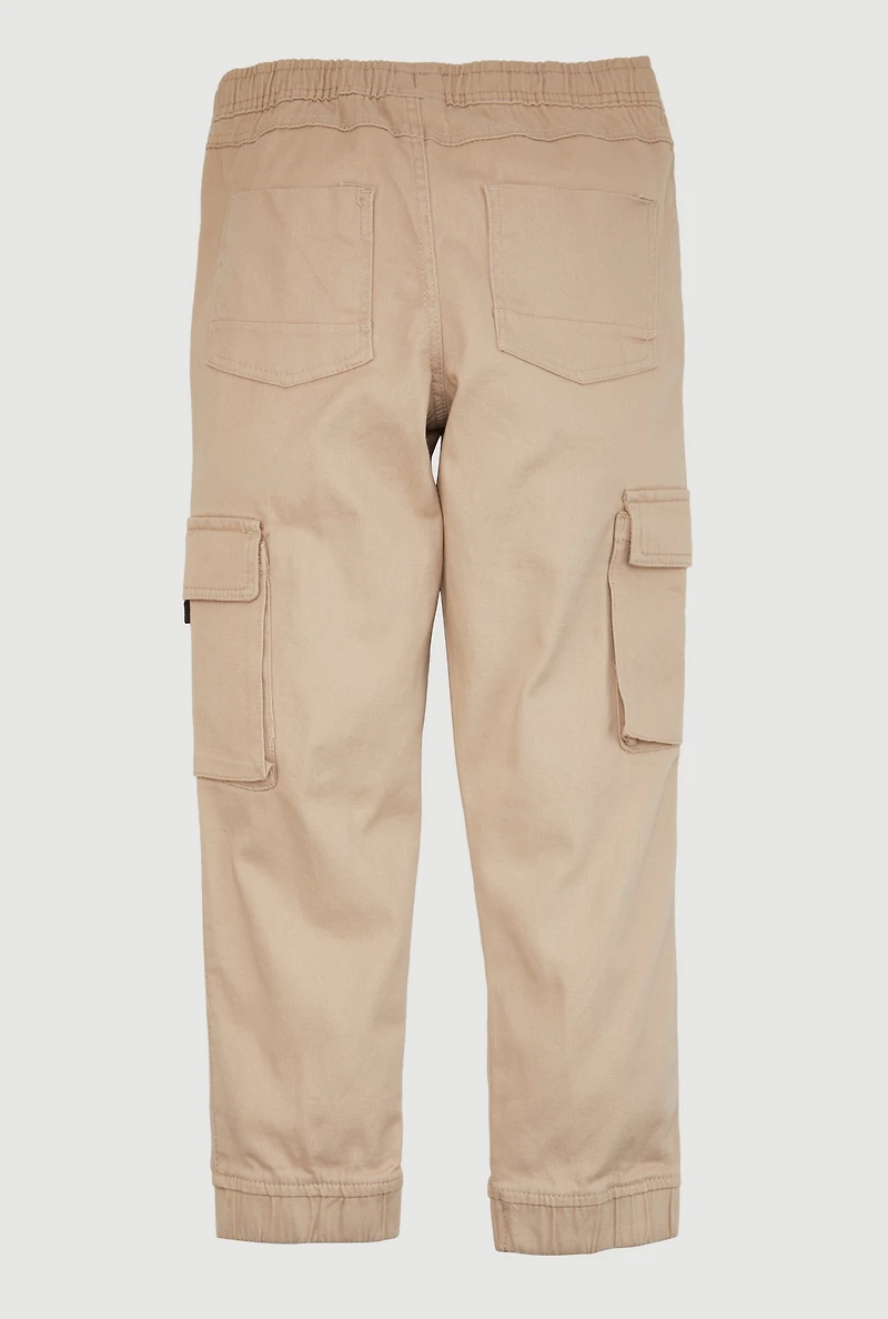 Boys Drawstring Waist Cargo Joggers, Khaki, Size 12