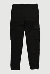 Boys Twill Drawstring Waist Zip Front Cargo Joggers, Black, Size 14