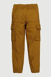 Boys Twill Drawstring Waist Zip Pocket Cargo Joggers, Khaki, Size 14