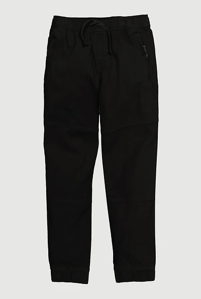 Boys Mid Rise Zip Pocket Drawstring Waist Joggers, Black, Size 12