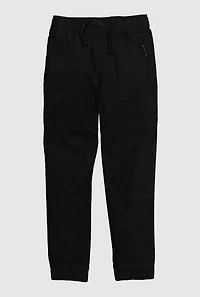 Boys Mid Rise Zip Pocket Drawstring Waist Joggers, Black, Size 12