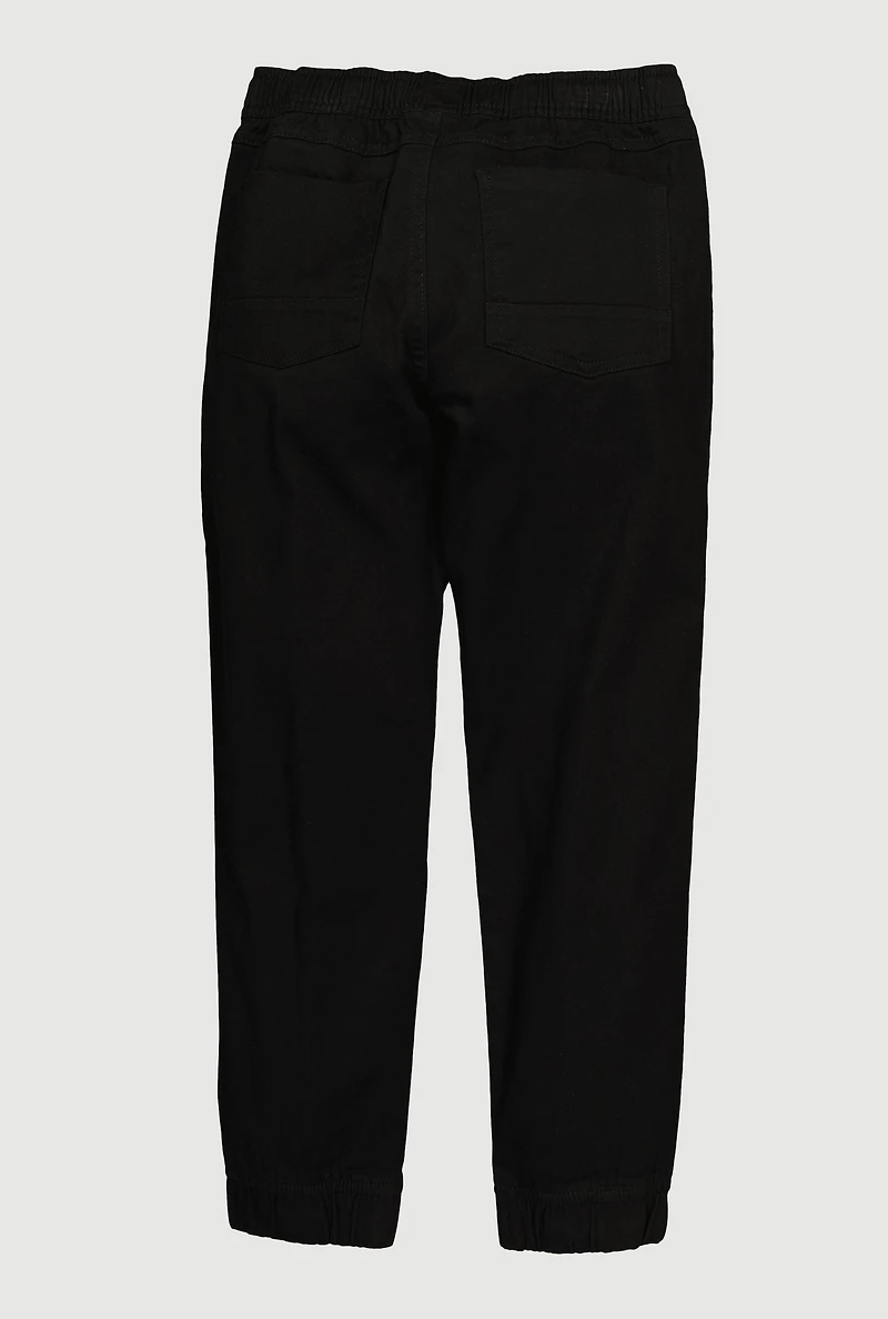 Boys Mid Rise Zip Pocket Drawstring Waist Joggers, Black,