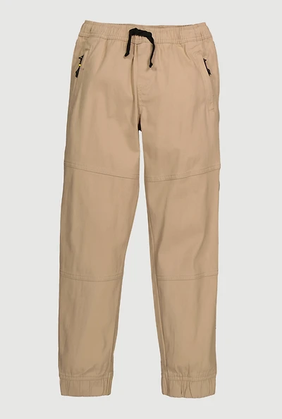 Boys Drawstring Waist Zip Pocket Joggers, Khaki, Size 16