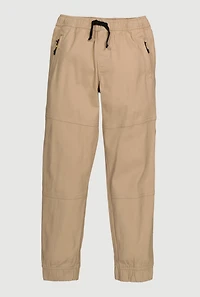Boys Drawstring Waist Zip Pocket Joggers, Khaki, Size 12