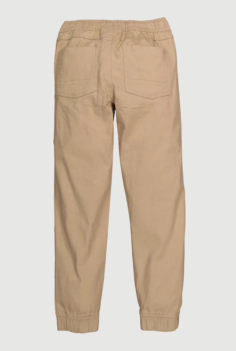 Boys Drawstring Waist Zip Pocket Joggers, Khaki, Size 14