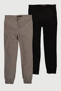 Boys Drawstring Waist Twill Joggers 2 Pack, Multi,
