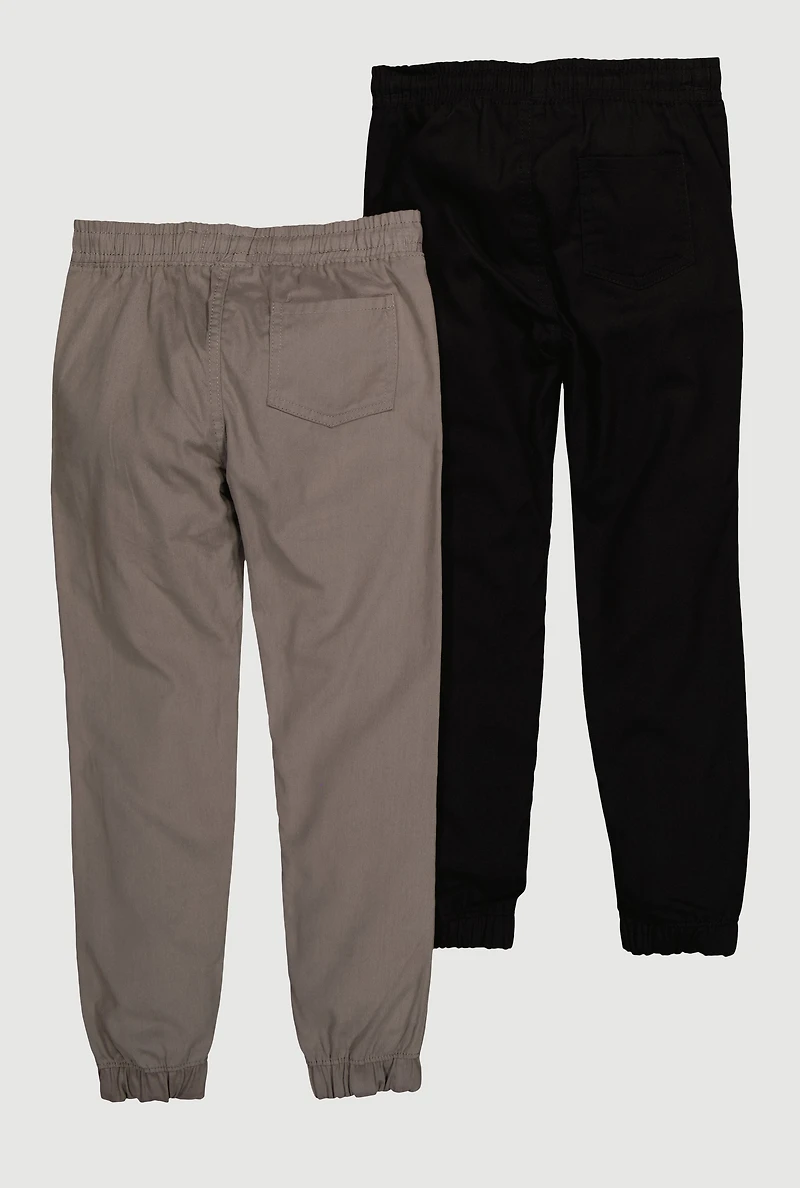 Boys Drawstring Waist Twill Joggers 2 Pack, Multi, Size 8