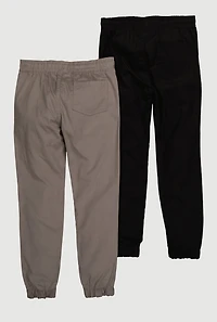 Boys Drawstring Waist Twill Joggers 2 Pack, Multi, Size 8