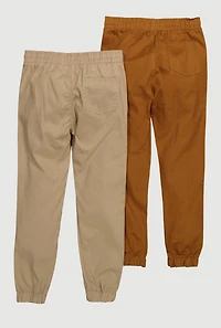 Boys Twill Drawstring Waist Joggers 2 Pack, Khaki, Size 10-12