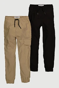 Boys Drawstring Waist Cargo Pocket Joggers 2 Pack
