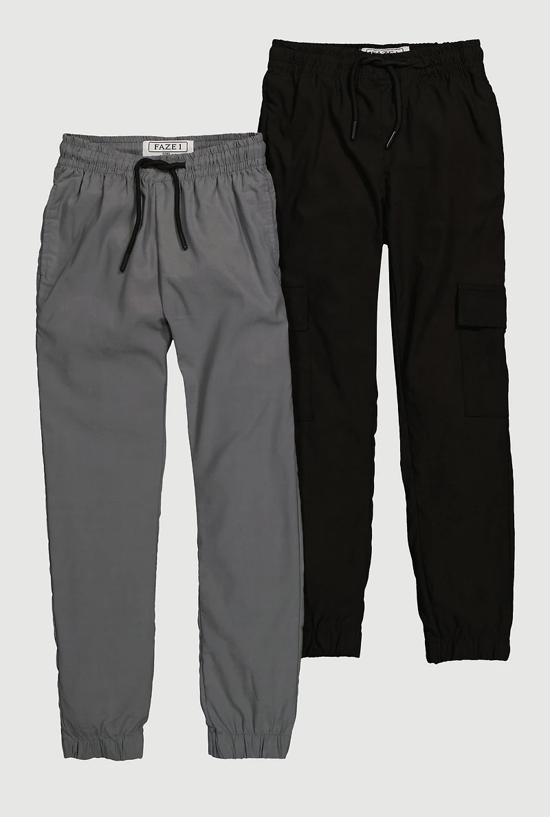 Boys Mid Rise Drawstring Waist Joggers 2 Pack, Multi, Size 10-12