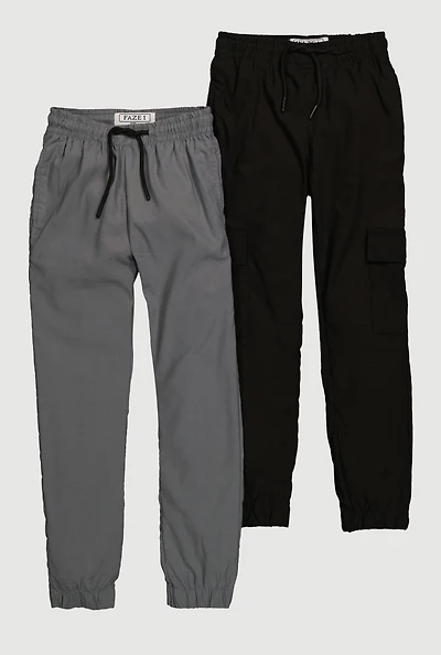 Boys Mid Rise Drawstring Waist Joggers 2 Pack, Multi, Size 10-12
