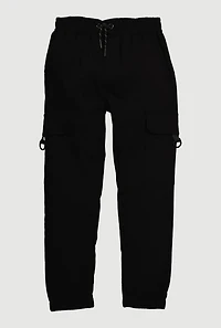 Boys Solid Twill Cargo Joggers with D-Ring Buckles, Black, Size 18
