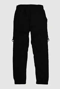 Boys Solid Twill Cargo Joggers with D-Ring Buckles, Black, Size 18
