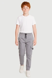 Boys Solid Drawstring Cargo Joggers, Grey, Size 14-16
