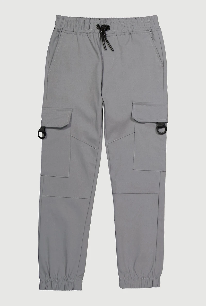 Boys Solid Drawstring Cargo Joggers, Grey,