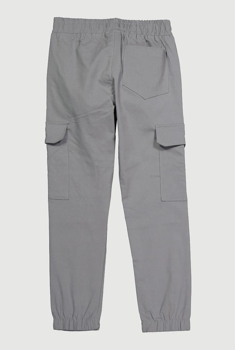 Boys Solid Drawstring Cargo Joggers, Grey, Size 14-16