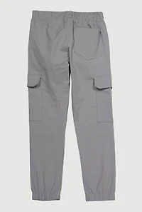Boys Solid Drawstring Cargo Joggers, Grey, Size 14-16