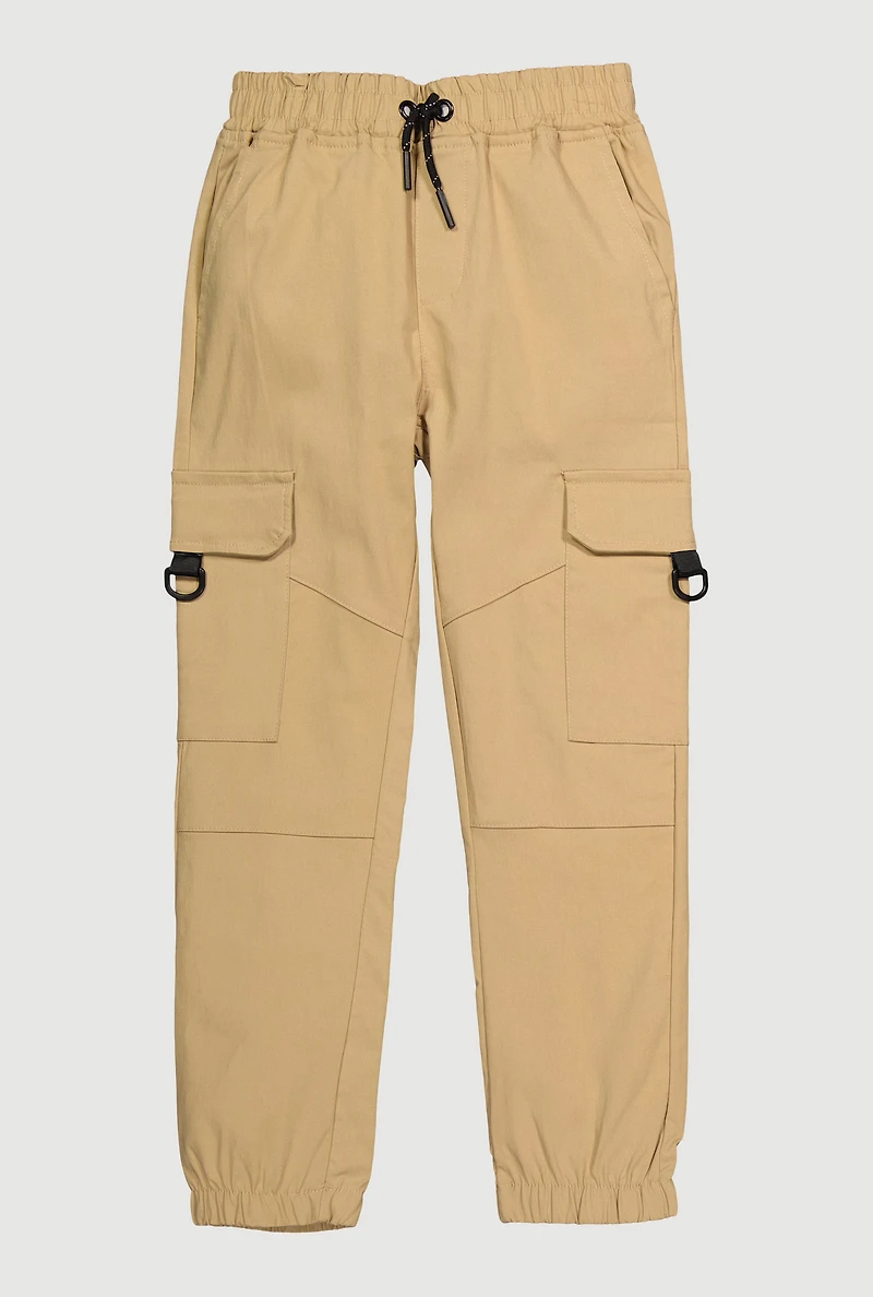 Boys Drawstring Cargo Joggers, Khaki, Size 14-16