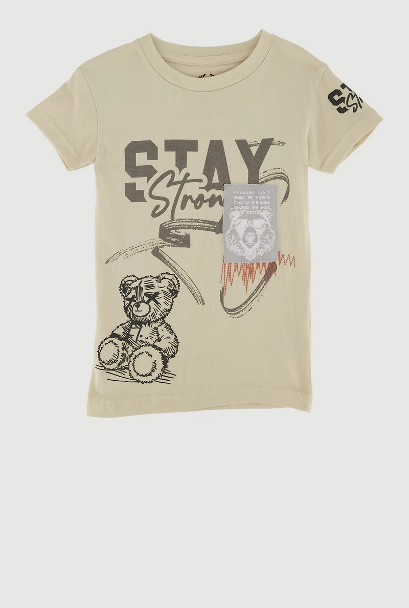 Little Boys Stay Strong Bear Graphic Tee, Beige,