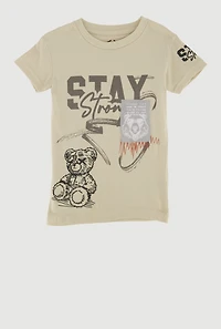 Little Boys Stay Strong Bear Graphic Tee, Beige,
