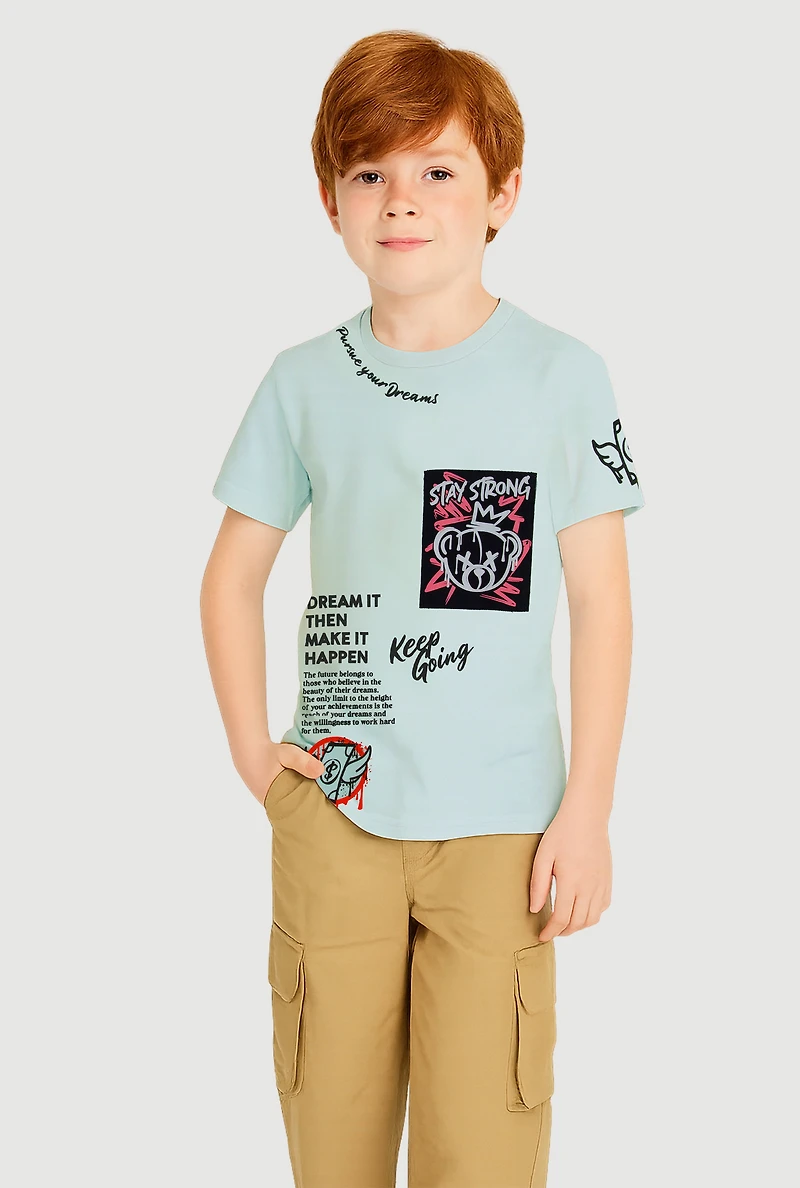 Little Boys Dream It Then Make It Happen Graphic Tee, Blue, Size 4