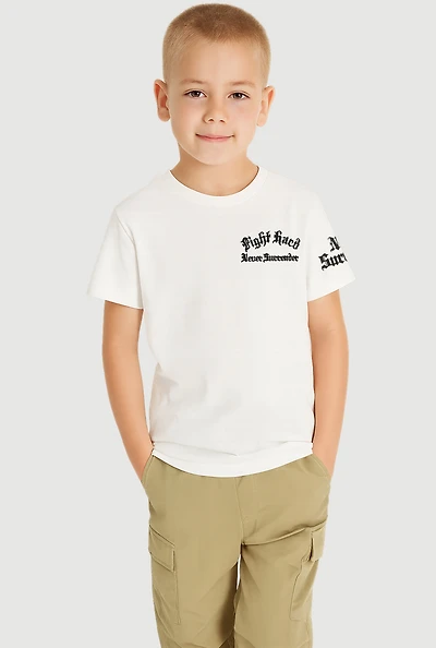 Little Boys Fight Hard Never Surrender Bear Graphic Tee, White, Size 4