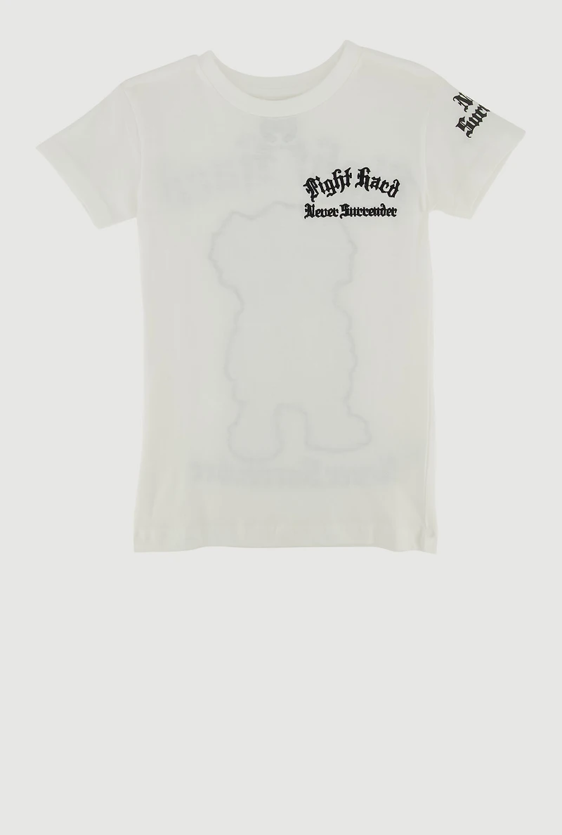 Little Boys Fight Hard Never Surrender Bear Graphic Tee, White, Size 4